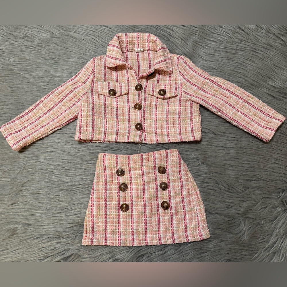 Pink Plaid Kids Jacket & Skirt Set Size 3T